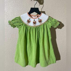 Banana Split Vibrant Green Kids Dress with Embroidery